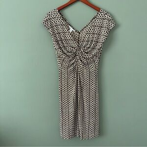 London Times Brown and Ivory Patterned Knot Front Short Cap Sleeve Dress 8